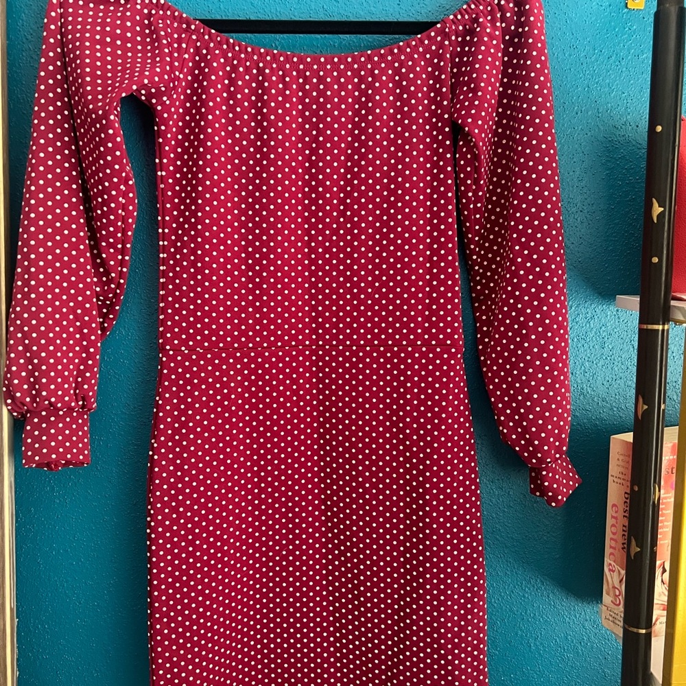 Missguided Red Off-Shoulder Bishop Sleeve Bodycon Dress